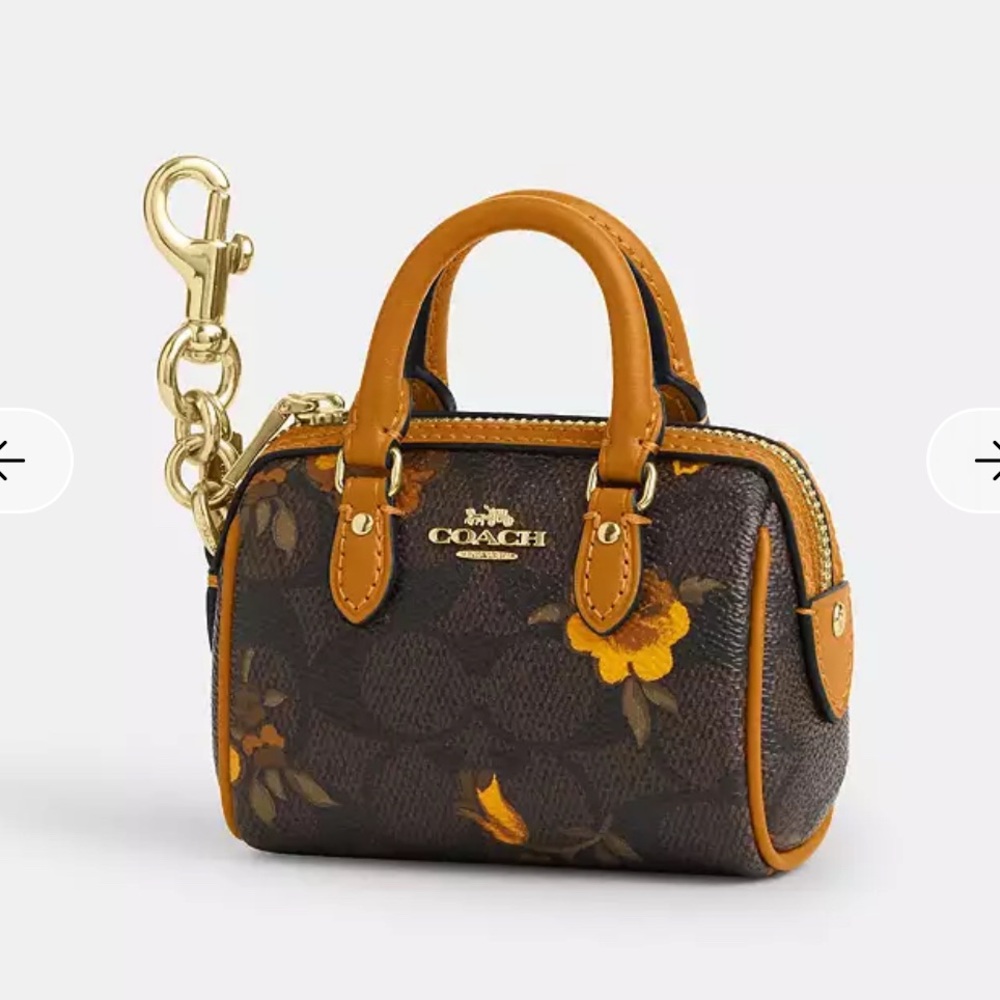 NWT🌻Coach Mini Rowan Bag Charm In Signature Canvas With Floral Print Coin Purse - Picture 3 of 6